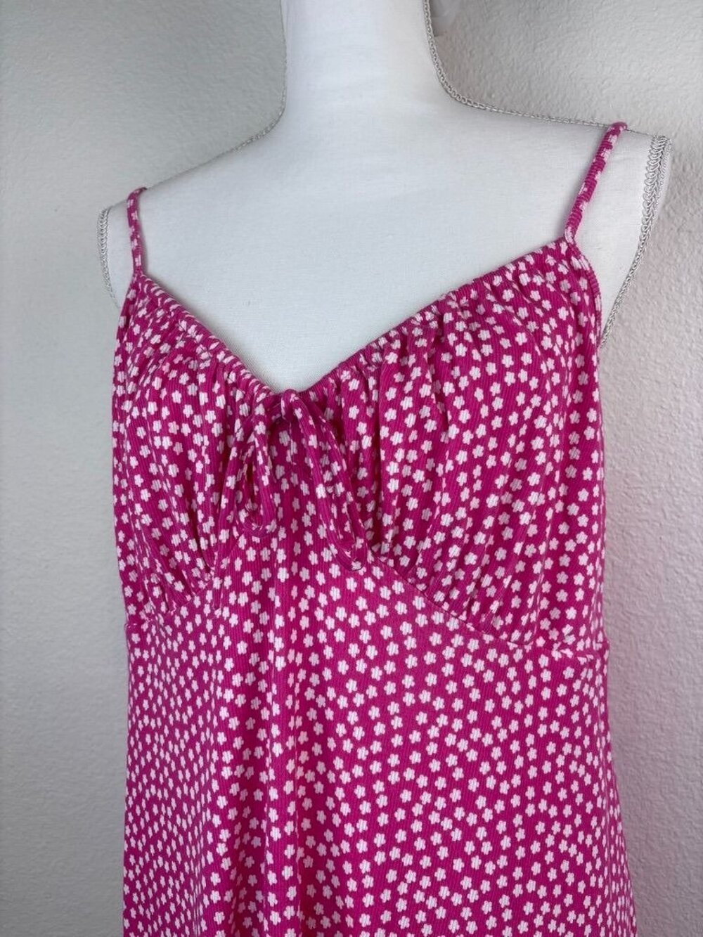 American Eagle XL hot pink ditzy floral‎ ribbed a-line mini sundress cottagecore - Picture 2 of 7